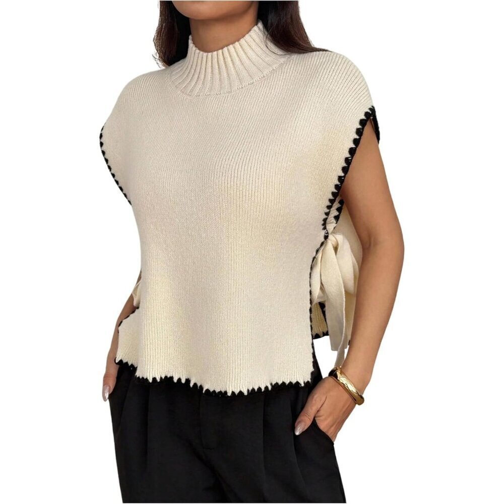 Women's Knit Sweater Vest Lightweight Sleeveless Mock Neck Small